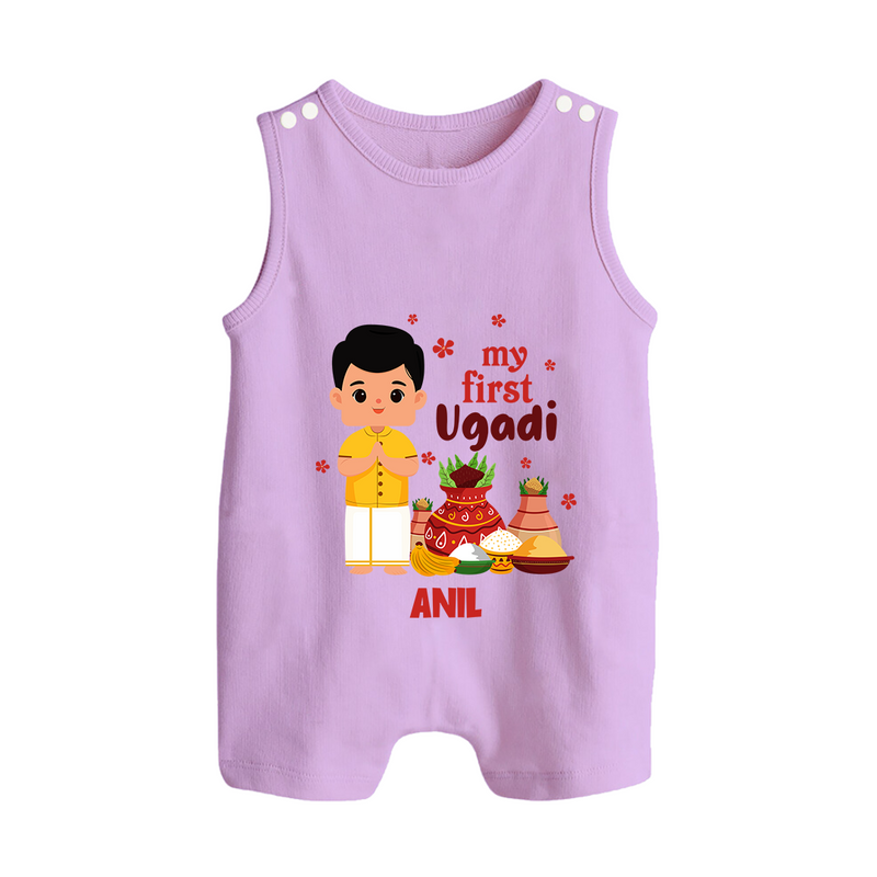 My First Ugadi Ð New Hopes, New Smiles With Our Customized Romper Suit For Babies With Name - LILAC - 0 - 5 Months Old (Chest 18")