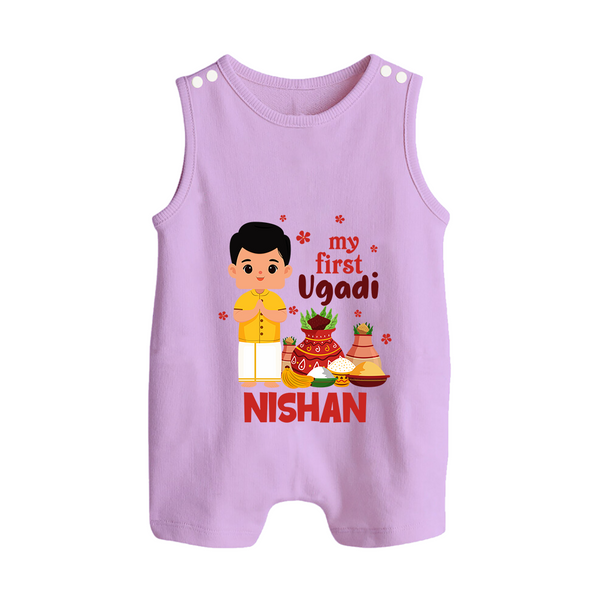 My First Ugadi – Personalized Unisex Baby Romper Suit - LILAC - 0 - 5 Months Old (Chest 18")