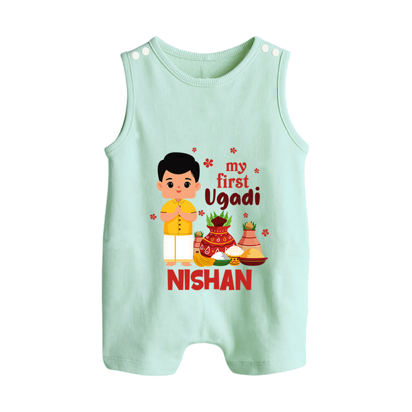 My First Ugadi – Personalized Unisex Baby Romper Suit - MINT GREEN - 0 - 5 Months Old (Chest 18")