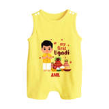 My First Ugadi Ð New Hopes, New Smiles With Our Customized Romper Suit For Babies With Name - PASTEL YELLOW - 0 - 5 Months Old (Chest 18")