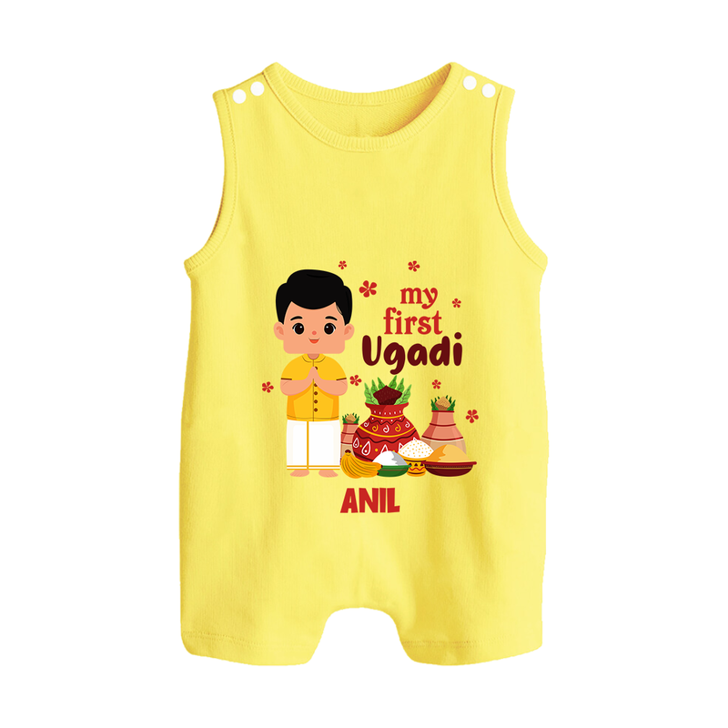 My First Ugadi Ð New Hopes, New Smiles With Our Customized Romper Suit For Babies With Name - PASTEL YELLOW - 0 - 5 Months Old (Chest 18")