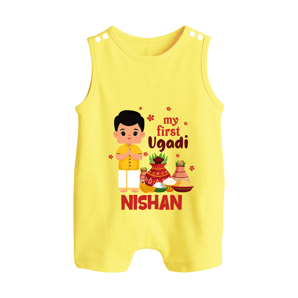 My First Ugadi – Personalized Unisex Baby Romper Suit - PASTEL YELLOW - 0 - 5 Months Old (Chest 18")