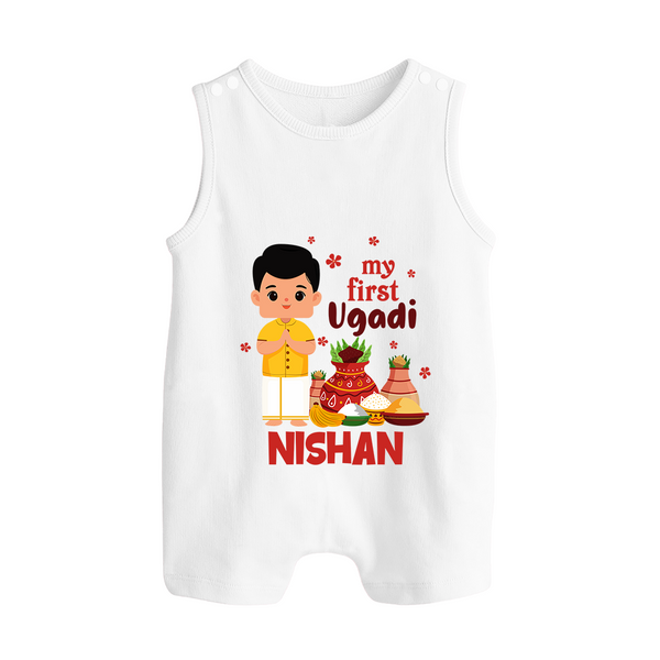 My First Ugadi – Personalized Unisex Baby Romper Suit - WHITE - 0 - 5 Months Old (Chest 18")