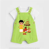 My First Ugadi Ð New Hopes, New Smiles With Our Customized Dungaree Set For kids With Name - GREEN - 0 - 5 Months Old (Chest 18")