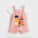 My First Ugadi Ð New Hopes, New Smiles With Our Customized Dungaree Set For kids With Name - PEACH - 0 - 5 Months Old (Chest 18")