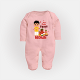 My First Ugadi – Personalized Unisex Baby Fullbody Suit - BABY PINK - New Born (Chest 7.5")