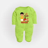My First Ugadi – Personalized Unisex Baby Fullbody Suit - LIME GREEN - New Born (Chest 7.5")