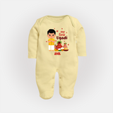 My First Ugadi Ð New Hopes, New Smiles With Our Customized Sleep Suit For Babies With Name - PASTEL YELLOW - New Born (Chest 7.5")