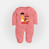 My First Ugadi – Personalized Unisex Baby Fullbody Suit - PEACH - New Born (Chest 7.5")