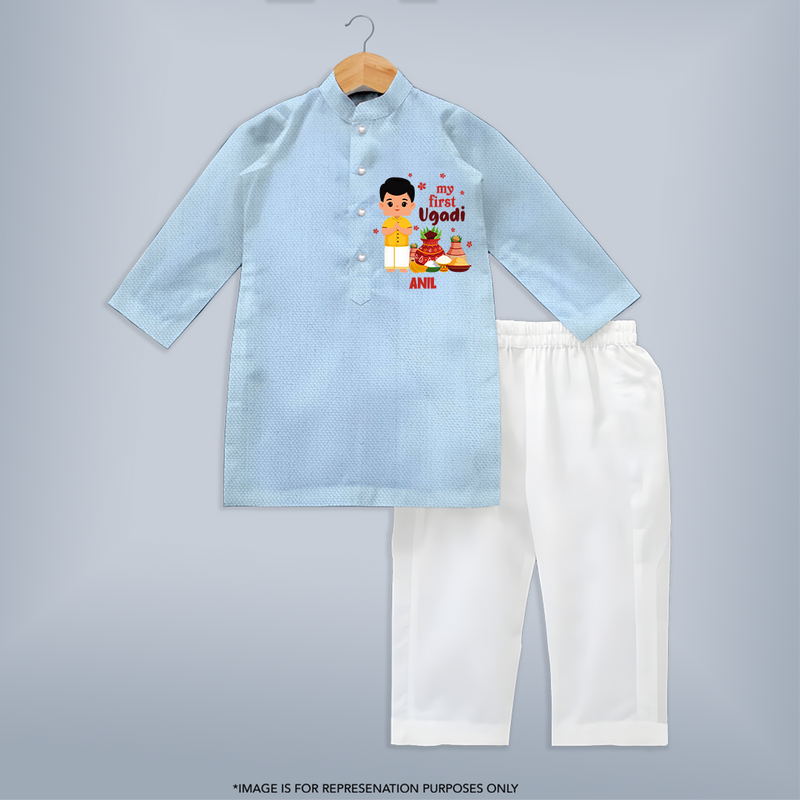 My First Ugadi Ð New Hopes, New Smiles With Our Customized kurta Set For kids With Name - SKY BLUE - 3 - 6 Months Old (Chest 24", Kurta Length 14'', Waist 19", Pant Length 14")