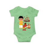 My First Ugadi Ð New Hopes, New Smiles With Our Customized Romper For Babies With Name - GREEN - 0 - 3 Months Old (Chest 16")