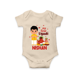 My First Ugadi – Personalized Unisex Baby Romper - IVORY - New Born (Chest 14")