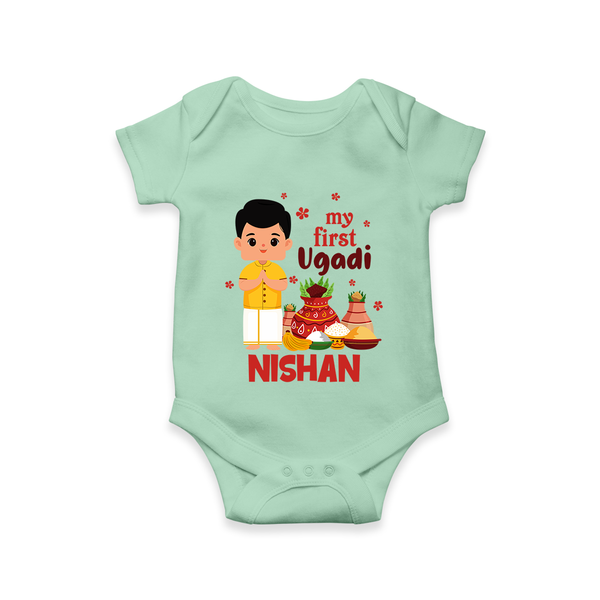 My First Ugadi – Personalized Unisex Baby Romper - MINT GREEN - New Born (Chest 14")