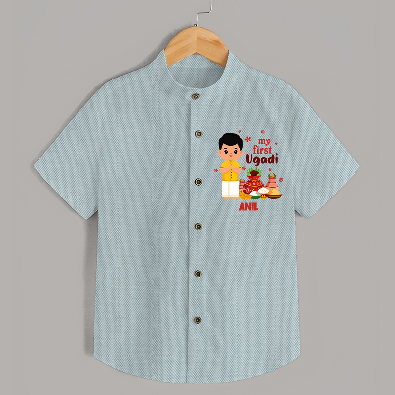 My First Ugadi Ð New Hopes, New Smiles With Our Customized Shirt For kids With Name - ARCTIC BLUE - 0 - 6 Months Old (Chest 23")