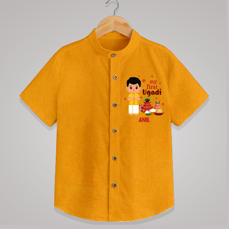 My First Ugadi Ð New Hopes, New Smiles With Our Customized Shirt For kids With Name - CHROME YELLOW - 0 - 6 Months Old (Chest 23")