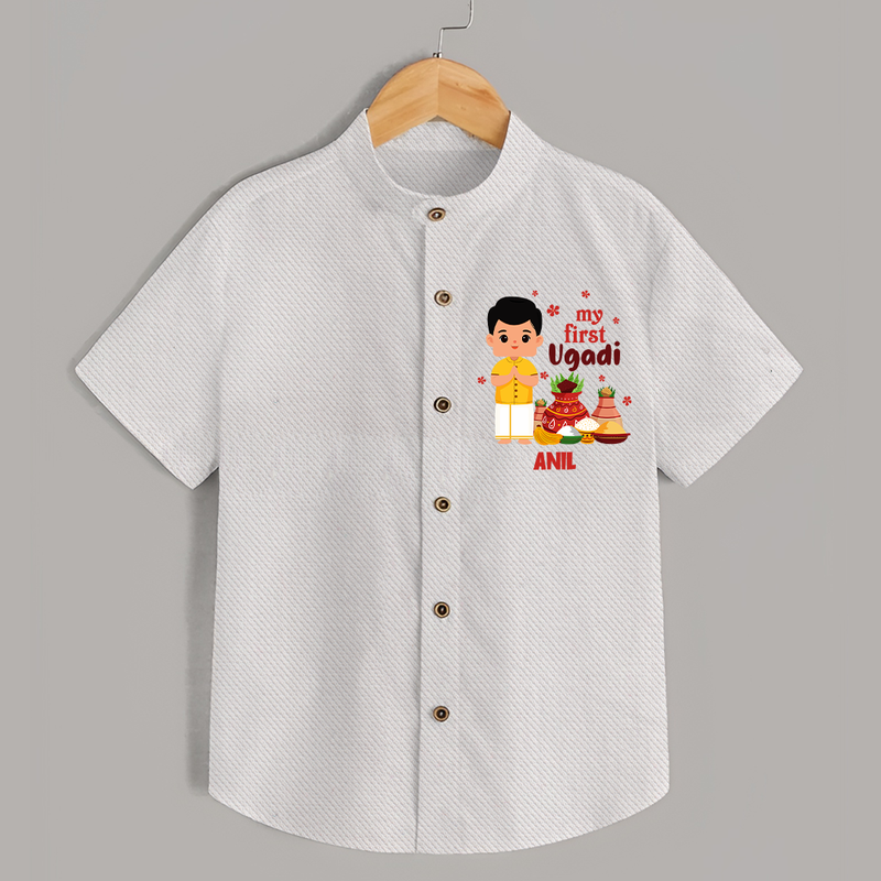 My First Ugadi Ð New Hopes, New Smiles With Our Customized Shirt For kids With Name - WHITE - 0 - 6 Months Old (Chest 23")