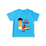 My First Ugadi Ð New Hopes, New Smiles With Our Customized T-Shirt For kids With Name - SKY BLUE - 0-5 Months Old (Chest 17")