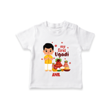 My First Ugadi Ð New Hopes, New Smiles With Our Customized T-Shirt For kids With Name - WHITE - 0-5 Months Old (Chest 17")