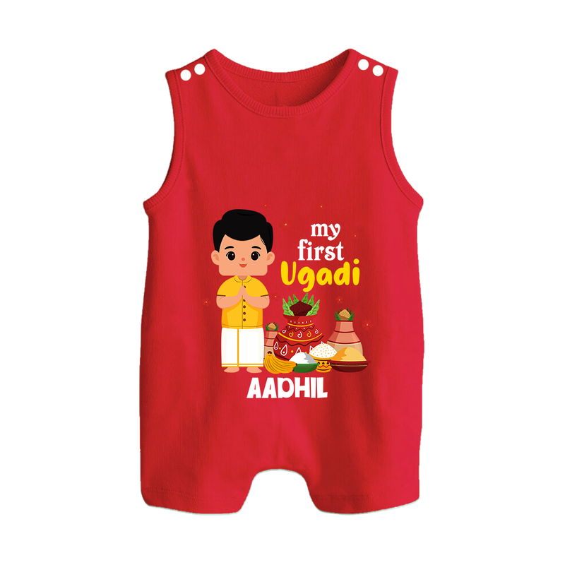 My First Ugadi Ð New Hopes, New Smiles With Our Customized Romper Suit For Babies With Name - RED - 0 - 5 Months Old (Chest 18")