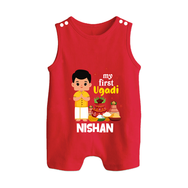My First Ugadi – Personalized Unisex Baby Romper Suit - RED - 0 - 5 Months Old (Chest 18")
