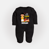 My First Ugadi – Personalized Unisex Baby Fullbody Suit - BLACK - New Born (Chest 7.5")