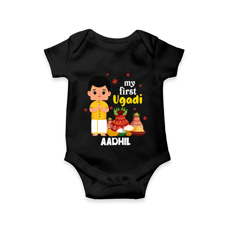 My First Ugadi Ð New Hopes, New Smiles With Our Customized Romper For Babies With Name - BLACK - 0 - 3 Months Old (Chest 16")