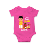 My First Ugadi Ð New Hopes, New Smiles With Our Customized Romper For Babies With Name - HOT PINK - 0 - 3 Months Old (Chest 16")