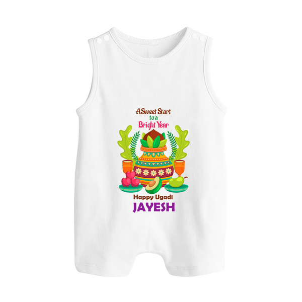 A Sweet Start to a Bright Year – Personalized Ugadi Baby Romper Suit - WHITE - 0 - 5 Months Old (Chest 18")