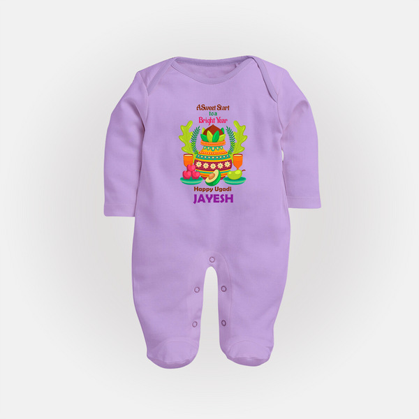 A Sweet Start to a Bright Year – Personalized Ugadi Baby Fullbody Suit - LILAC - New Born (Chest 7.5")