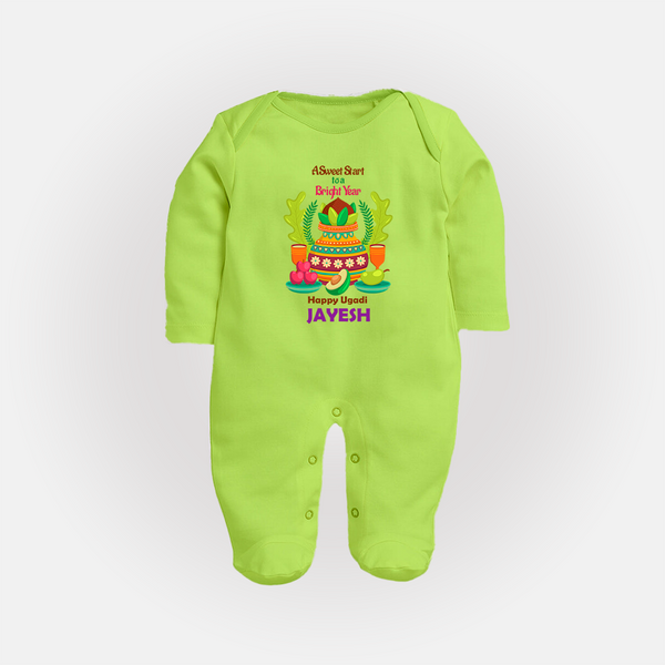 A Sweet Start to a Bright Year – Personalized Ugadi Baby Fullbody Suit - LIME GREEN - New Born (Chest 7.5")