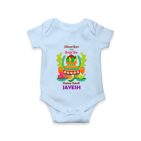 A Sweet Start to a Bright Year – Personalized Ugadi Baby Romper - BABY BLUE - New Born (Chest 14")