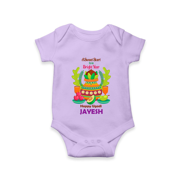 A Sweet Start to a Bright Year – Personalized Ugadi Baby Romper - LILAC - New Born (Chest 14")