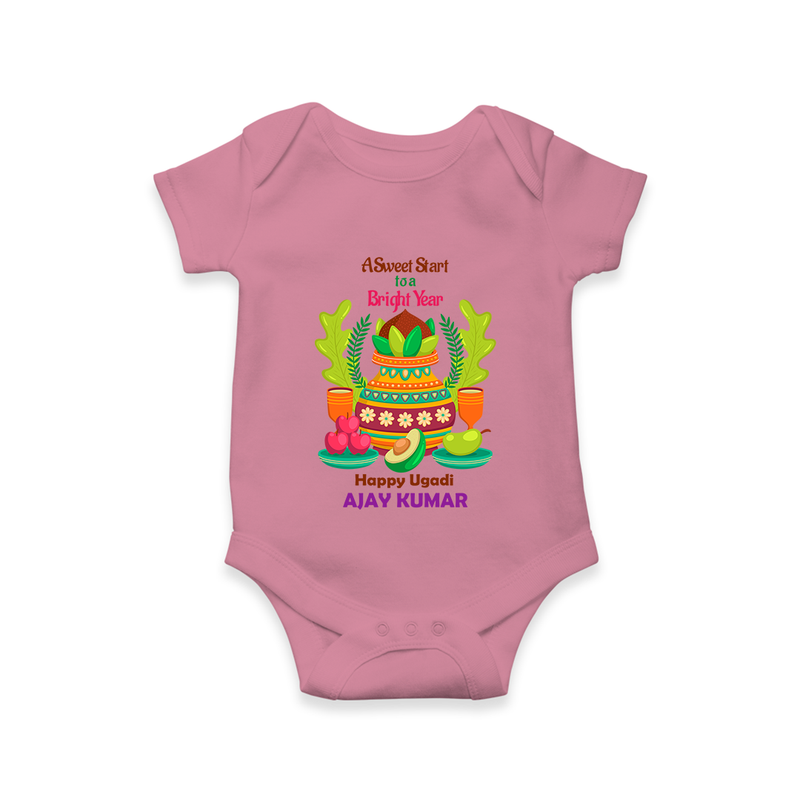 A Sweet Start To A Bright Year - Happy Ugadi Themed Customized Romper For Babies With Name - ONION - 0 - 3 Months Old (Chest 16")