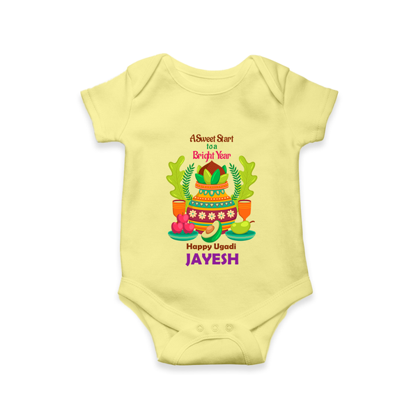 A Sweet Start to a Bright Year – Personalized Ugadi Baby Romper - PASTEL YELLOW - New Born (Chest 14")