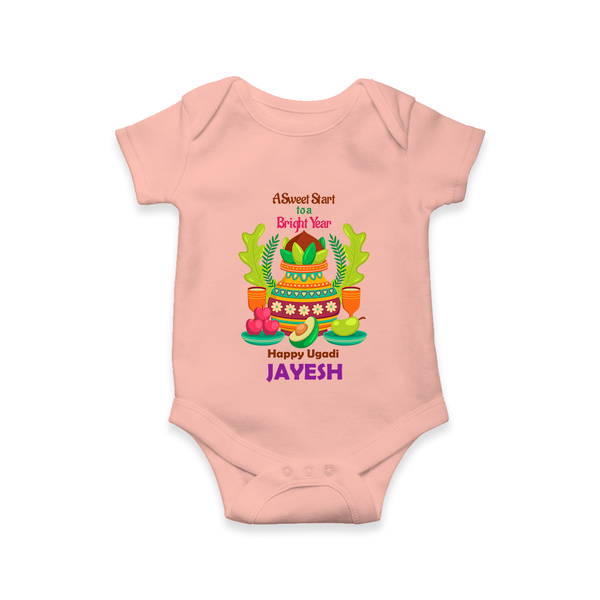 A Sweet Start to a Bright Year – Personalized Ugadi Baby Romper - PEACH - New Born (Chest 14")