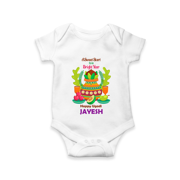 A Sweet Start to a Bright Year – Personalized Ugadi Baby Romper - WHITE - New Born (Chest 14")