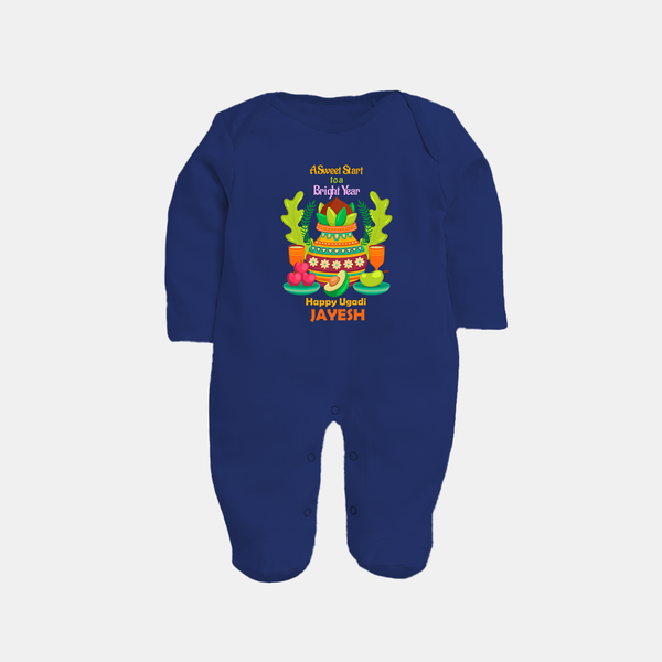 A Sweet Start to a Bright Year – Personalized Ugadi Baby Fullbody Suit - NAVY BLUE - New Born (Chest 7.5")