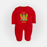 A Sweet Start To A Bright Year - Happy Ugadi Themed Customized Sleep Suit For Babies With Name - RED - New Born (Chest 7.5")