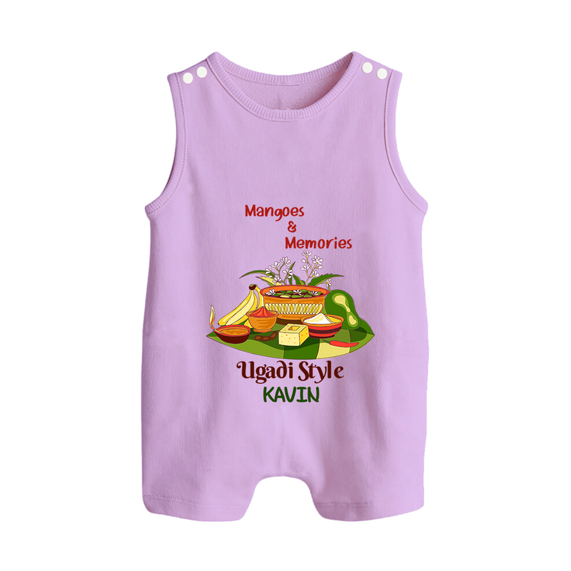  Mangoes & Memories - Happy Ugadi Themed Customized Romper Suit For Babies With Name - LILAC - 0 - 5 Months Old (Chest 18")