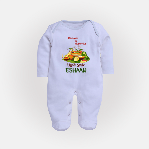 Mangoes & Memories Ugadi Baby Fullbody Suit – Personalized - BABY BLUE - New Born (Chest 7.5")