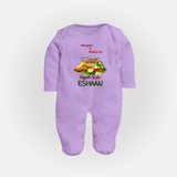 Mangoes & Memories Ugadi Baby Fullbody Suit – Personalized - LILAC - New Born (Chest 7.5")