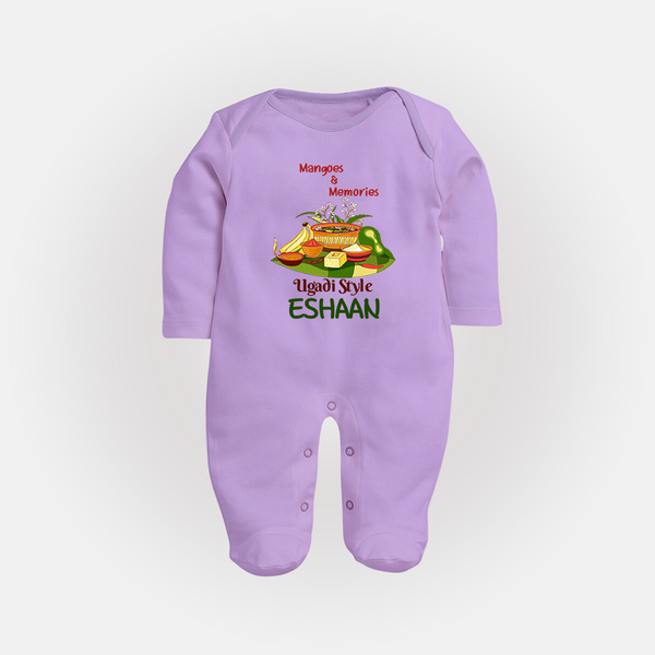 Mangoes & Memories Ugadi Baby Fullbody Suit – Personalized - LILAC - New Born (Chest 7.5")