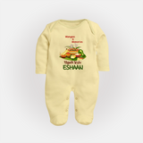 Mangoes & Memories Ugadi Baby Fullbody Suit – Personalized - PASTEL YELLOW - New Born (Chest 7.5")