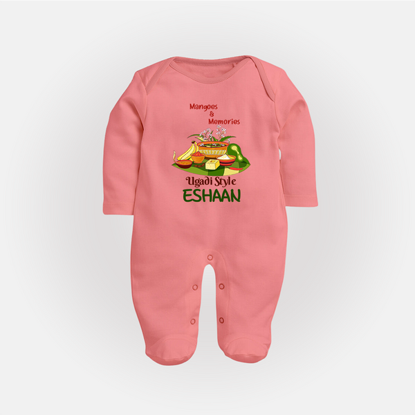 Mangoes & Memories Ugadi Baby Fullbody Suit – Personalized - PEACH - New Born (Chest 7.5")