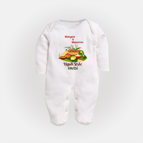 Mangoes & Memories - Happy Ugadi Themed Customized Sleep Suit For Babies With Name