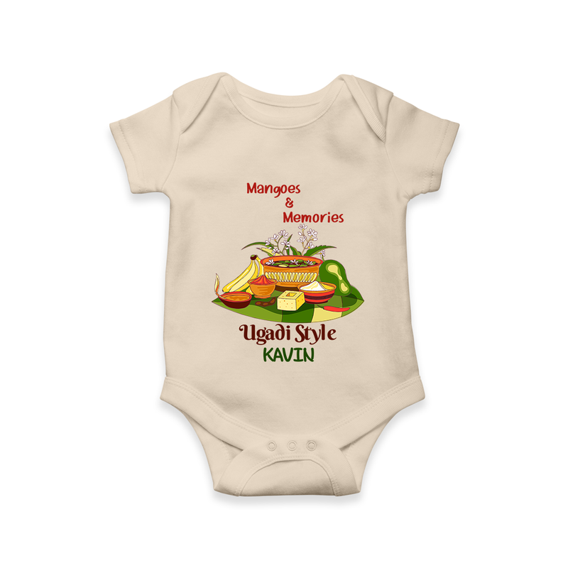  Mangoes & Memories - Happy Ugadi Themed Customized Romper For Babies With Name - IVORY - 0 - 3 Months Old (Chest 16")