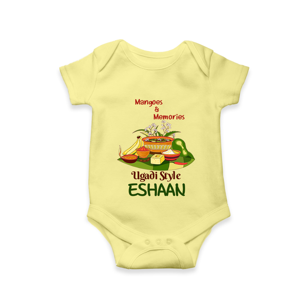 Mangoes & Memories Ugadi Baby Romper – Personalized - PASTEL YELLOW - New Born (Chest 14")