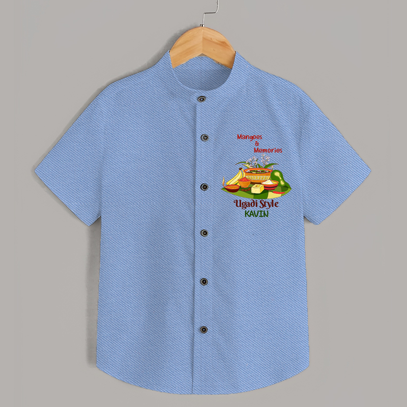  Mangoes & Memories - Happy Ugadi Themed Customized Shirt For Kids With Name - SKY BLUE - 0 - 6 Months Old (Chest 23")