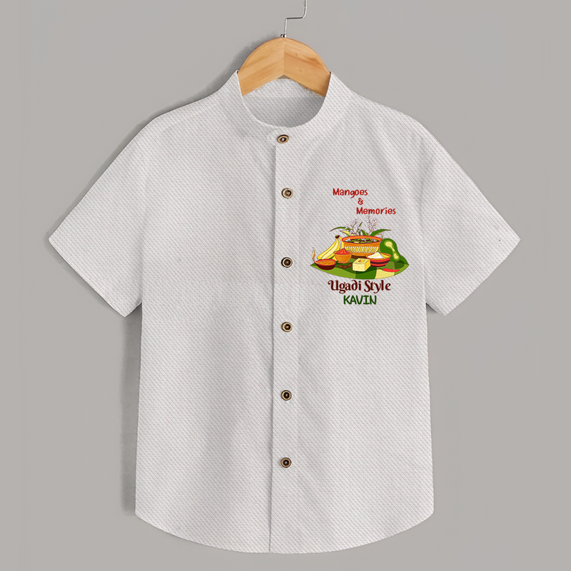  Mangoes & Memories - Happy Ugadi Themed Customized Shirt For Kids With Name - WHITE - 0 - 6 Months Old (Chest 23")