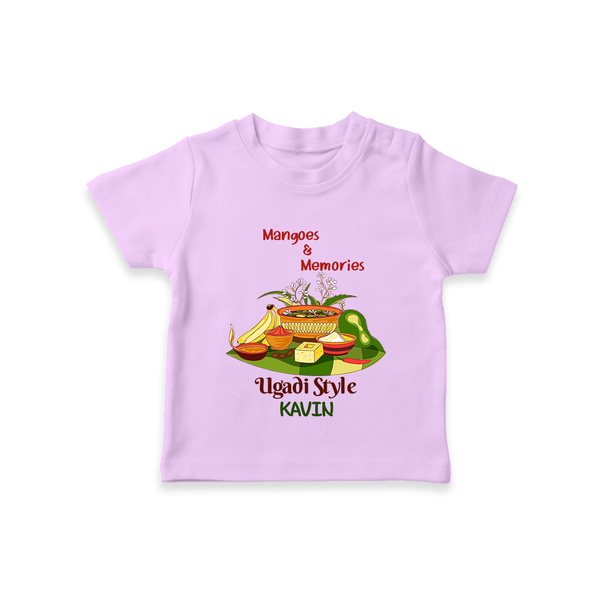  Mangoes & Memories - Happy Ugadi Themed Customized T-Shirt For Kids With Name - LILAC - 0-5 Months Old (Chest 17")